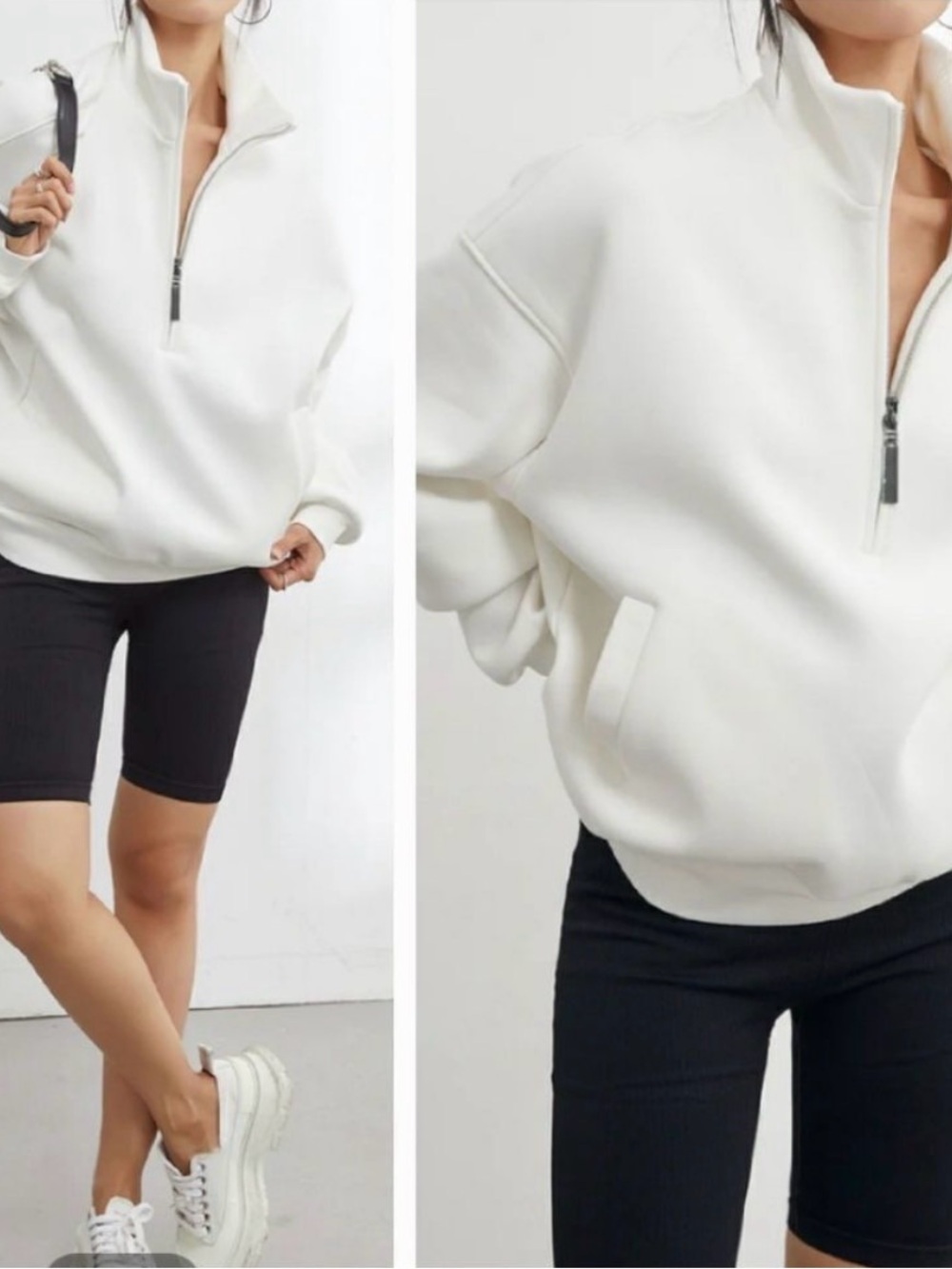 Commense Oversized White Half-Zip Sweatshirt